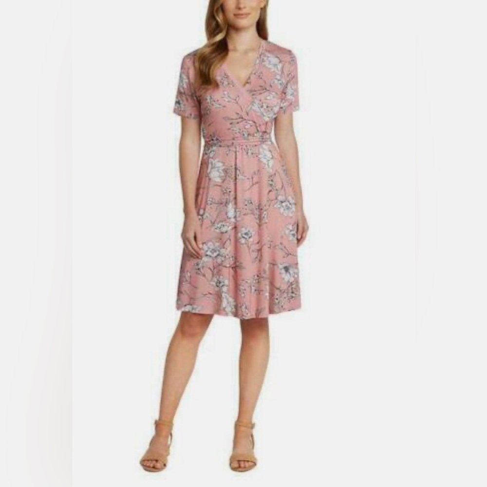Matty M Ladies Faux Wrap Dress Floral Light Pink